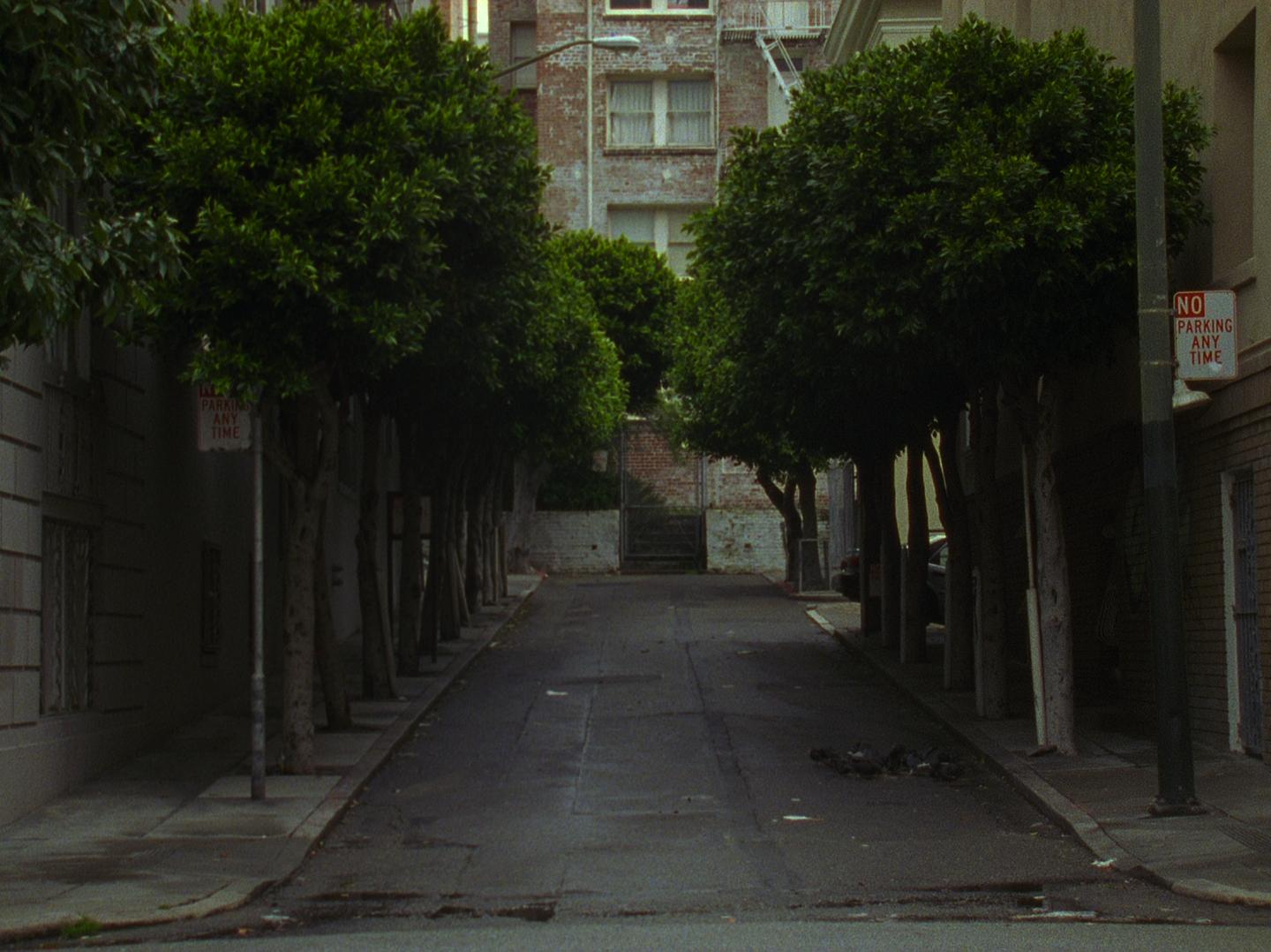 A 16mm image of an alley way in San Francisco.